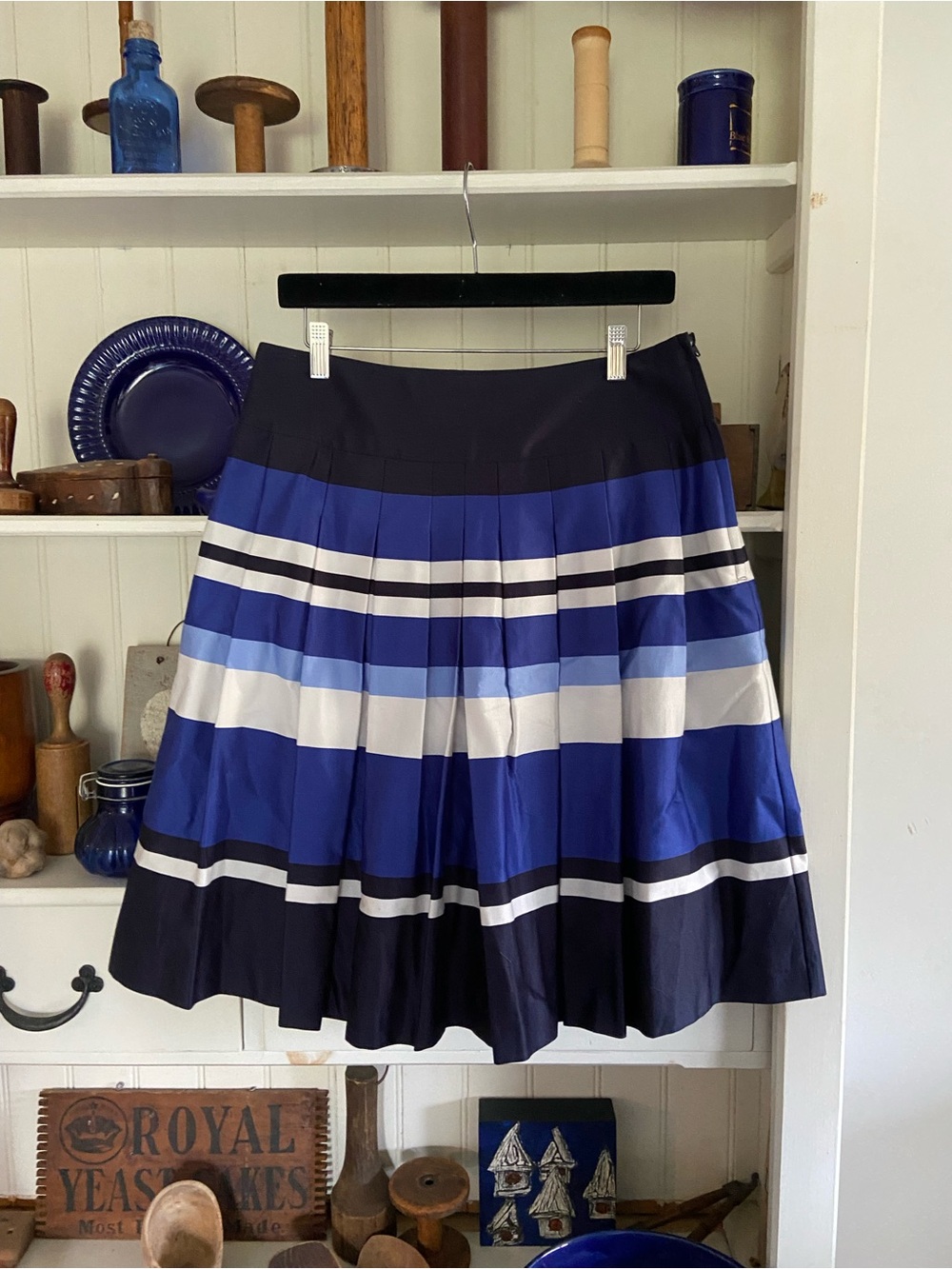 H&M Navy, Royal Blue & White Striped Pleated Skirt